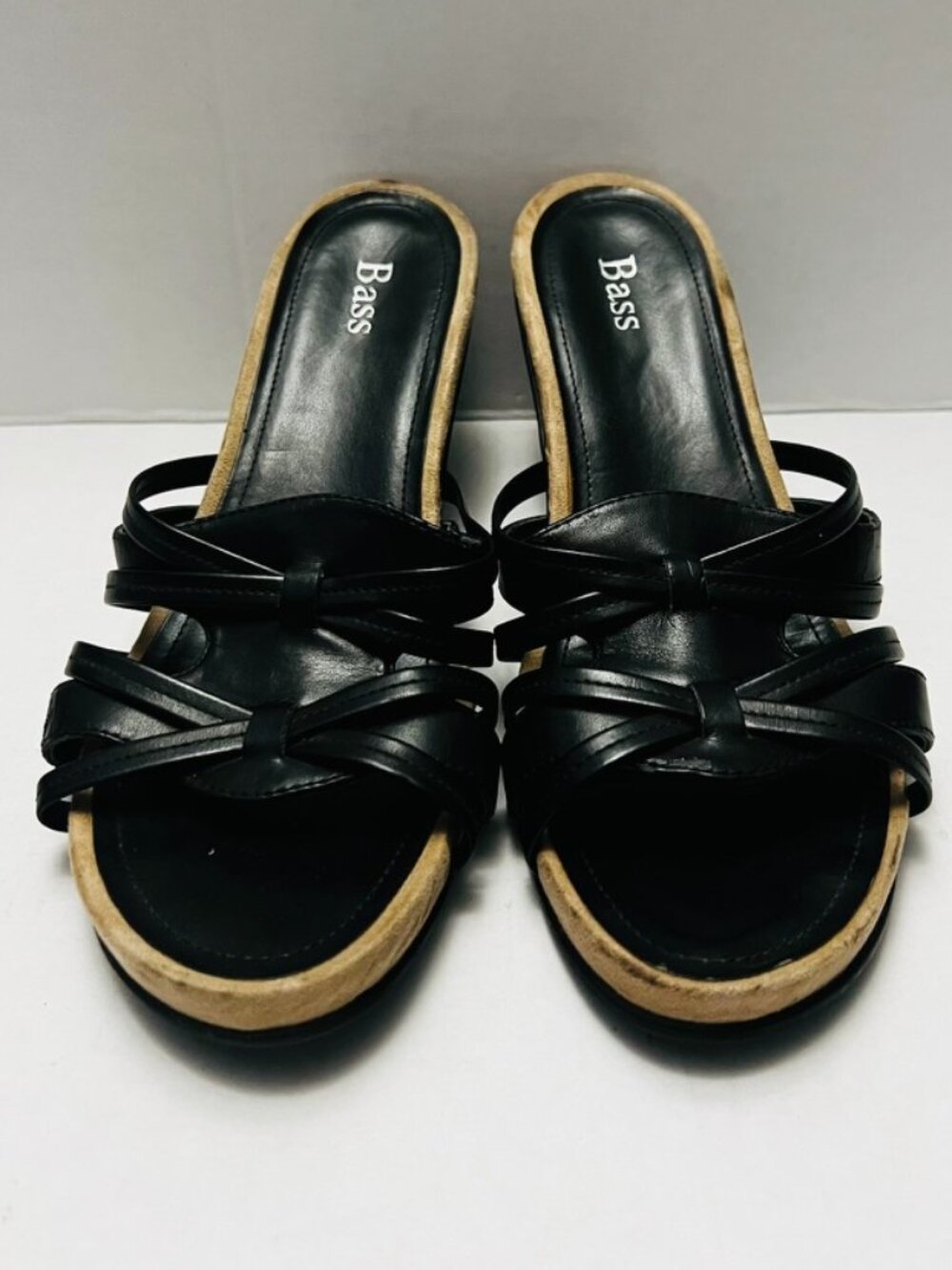 Bass Womens Wedge Slide Sandals Black Boho Office Minimalist Classic Size 8.5